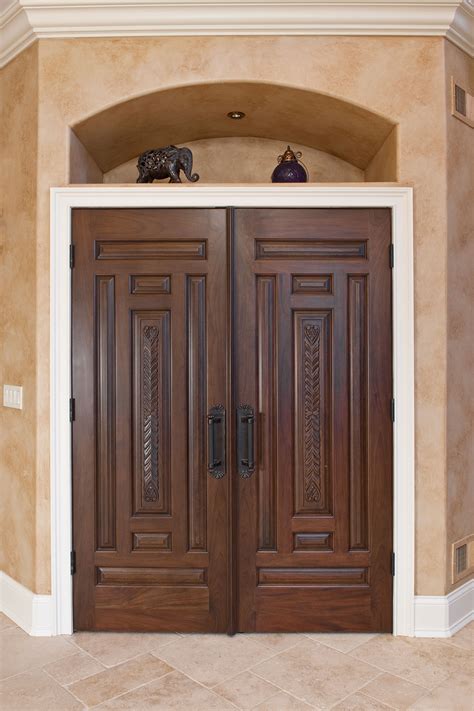 Modern Front Door Custom Double Solid Wood With Walnut Finish Modern Model Gd 580b Dd