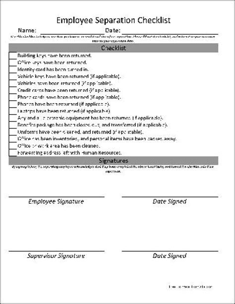 Free Basic Employee Separation Checklist From Formville
