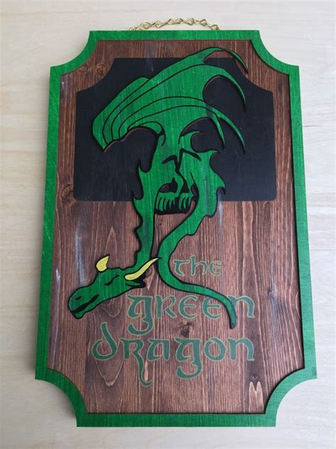 Green Dragon Wood Tavern Sign Lotr Etsy