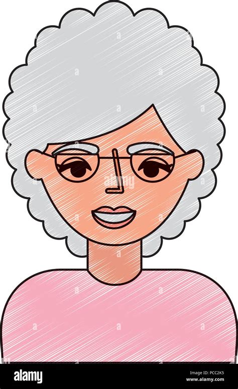 Portrait Elderly Woman Grandmother With Glasses Vector Illustration
