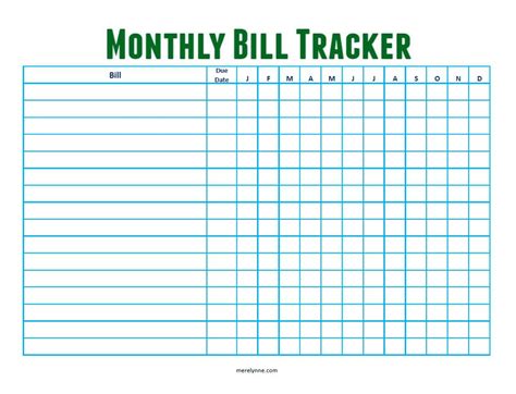Bill Tracker Template Free Printable Printable Templates