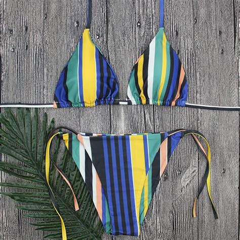 Kekaka Sexy Colorful Striped Micro Bikinis Women 2018 Push Up Brazilian Swimwear Swimsuit