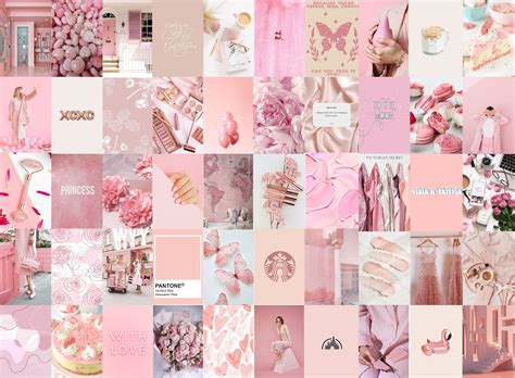 Photo Wall Collage Blush Light Pink Aesthetic Set Of Etsy