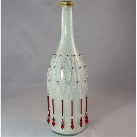 Hand Beaded Wine Bottle Covers With Red Glass Beads Wine Bottle Decor