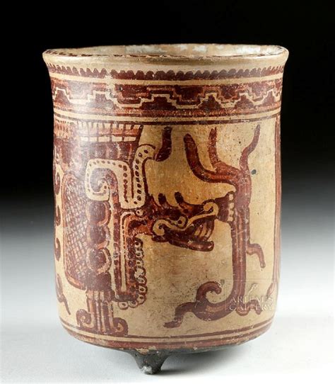 Mayan Polychrome Cylinder Vessel With Kukulkan