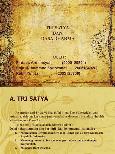 Tri Satya Dan Dasa Dharma Kelompok 2 Pdf