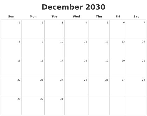 December 2030 Make A Calendar