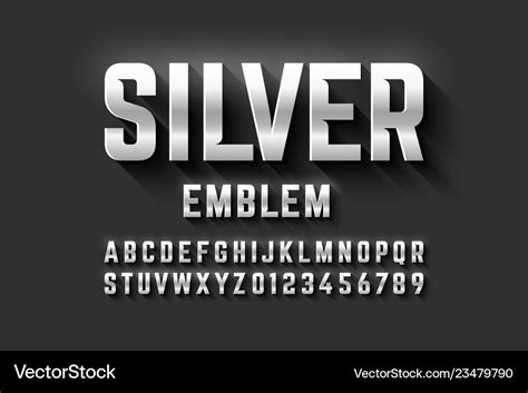 Silver Emblem Style Font Metallic Alphabet Vector Image