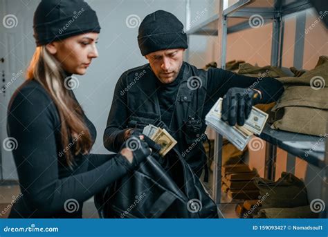 Robbers In Black Uniform Steals Money From Vault Stock Image Image Of