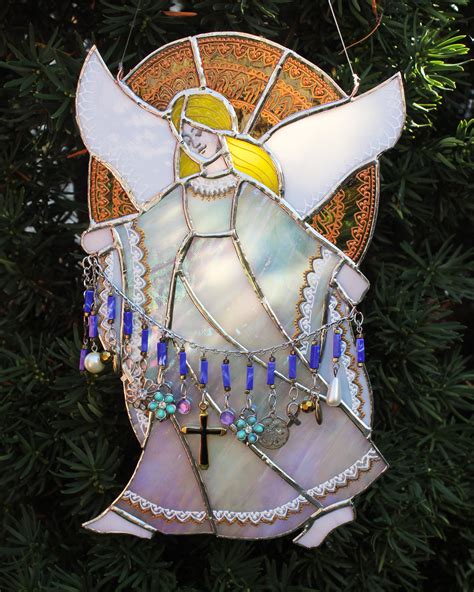 Christmas Stained Glass Angel Suncatcher Large Guardian Angel Etsy