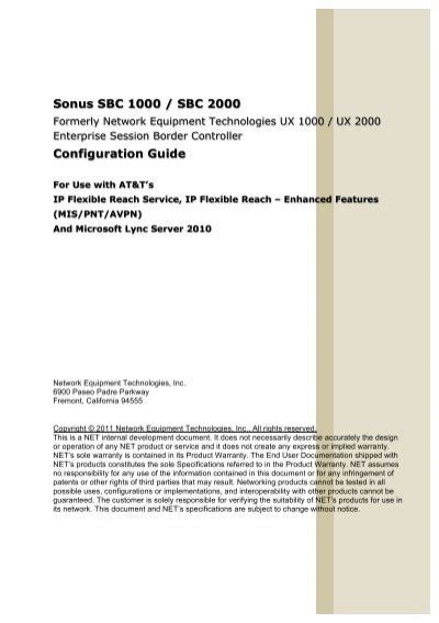 Sonus Sbc 1000 Sbc 2000 Configuration Guide Sonus Networks