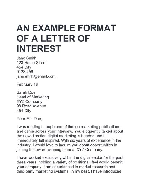 Letter Of Interest Format