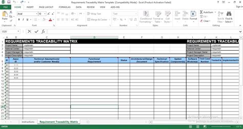 Requirements Traceability Matrix Template Download Free Printable