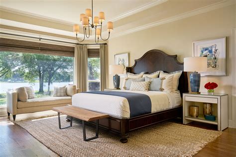 Neutrals With A Pop Of Blue This Lakehouse Master Bedroom Is The