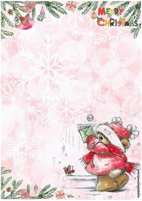 A Christmas Card With A Teddy Bear Wearing A Santa Hat