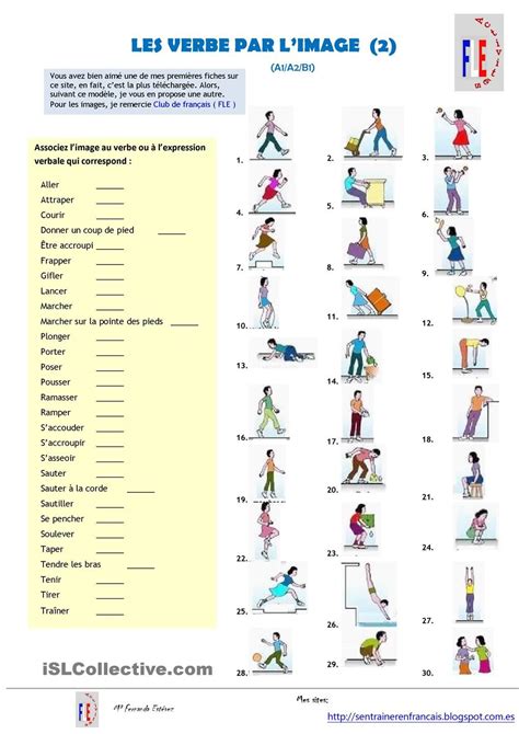 Les Verbes Par L Image Verbe Fiches P Dagogiques Fle