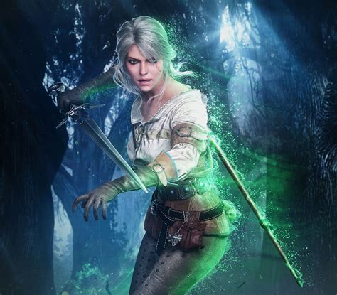 Download White Hair Sword Woman Warrior Ciri The Witcher Video Game The Witcher 3 Wild Hunt