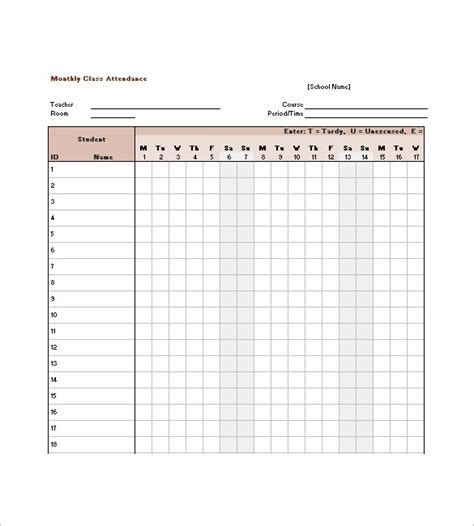 template attendance list sheet  signature  training school