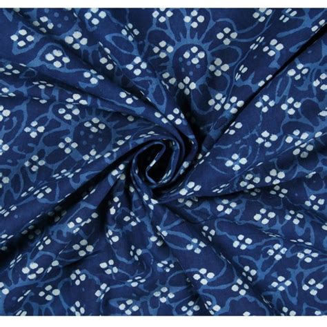 Indian Fabric Indigo Blue Cotton Fabric Hand Block Printed Etsy