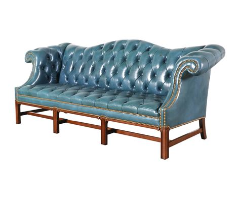 Vintage English Leather Teal Blue Chesterfield Sofa For Sale At 1stdibs