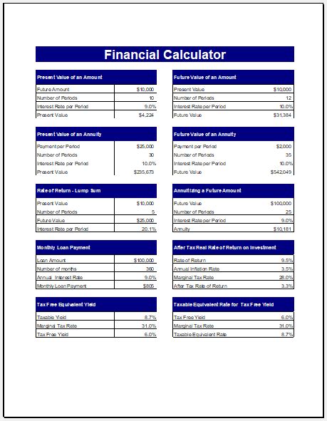 Financial Calculator Template For Ms Excel Excel Templates