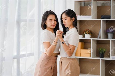 Lesbian Couple Concept Beautiful Asian Girllesbian Couple In A Room At