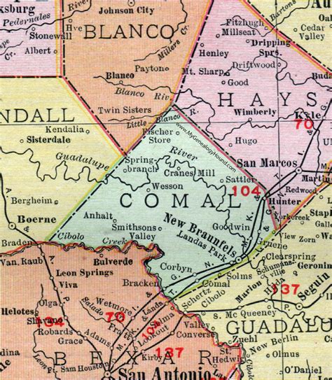 Comal County Texas Map 1911 New Braunfels Landas Park Corbyn