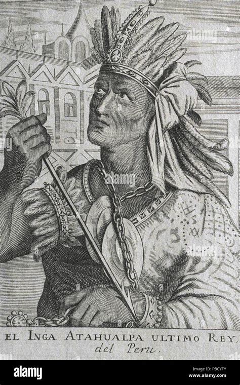 Atahualpa Rey Inca 1500 1533 Grabado Retrato De Las Decadas De
