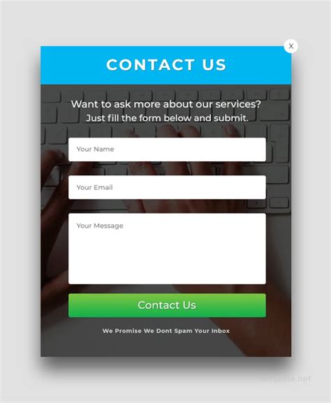 Free Website Contact Us Pop Up Template In Adobe Photoshop