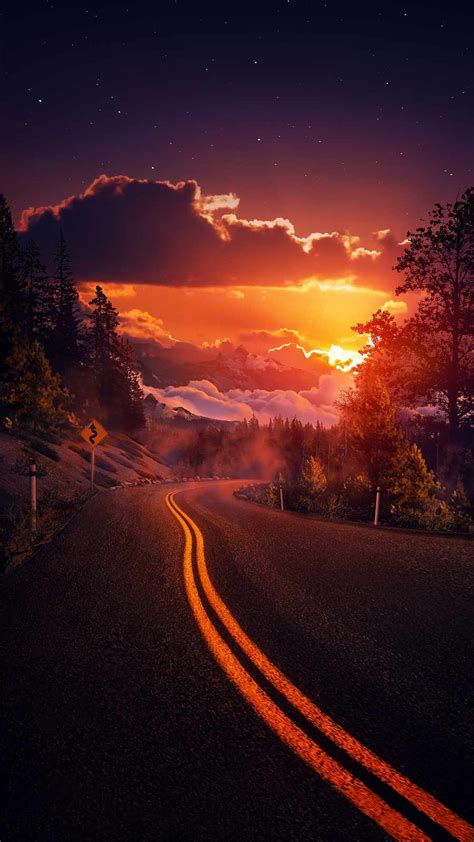 Sunset Cloudy Road Iphone Wallpapers