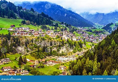 Alpine Village In The Dolomites Italy Stock Image Image Of Green