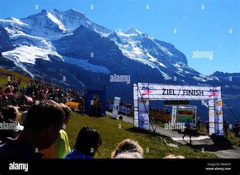 Interlaken The Finish Of The Jungfrau Marathon Where Masses Of People