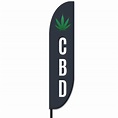 CBD Feather Flag with Slate Background and Single Leaf | Lush Banners