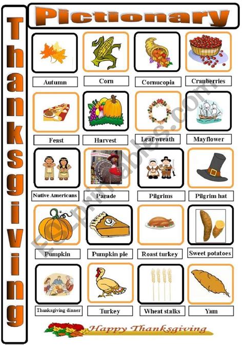 Thanksgiving Pictionary Free Printable The Pdf Will Have One Sheet Of