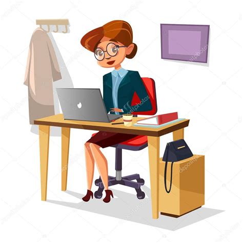 Animado Dibujo De Mujer Trabajando En Oficina Empresaria En La