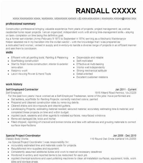 The layout of your cv is critical. Self Employed General Contractor Resume Example Homestead ...