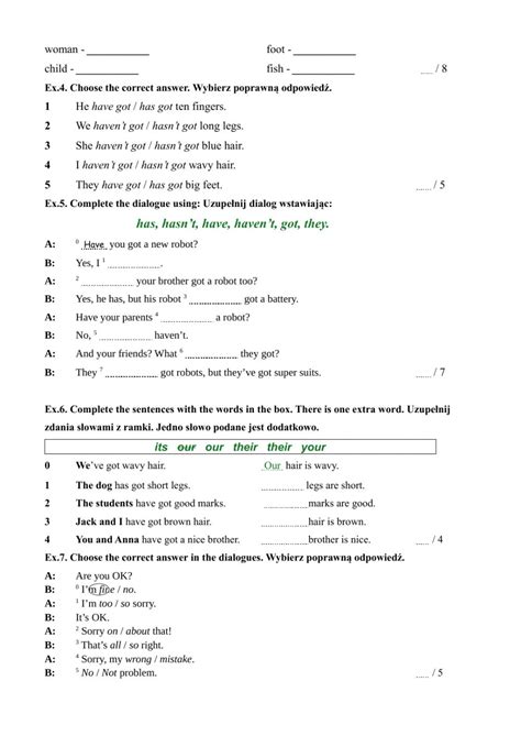 English class a1 unit 4 test worksheet