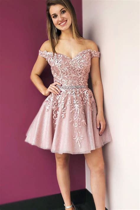 Off The Shoulder Blush Pink Short Party Dress Tulle Homecoming Dress