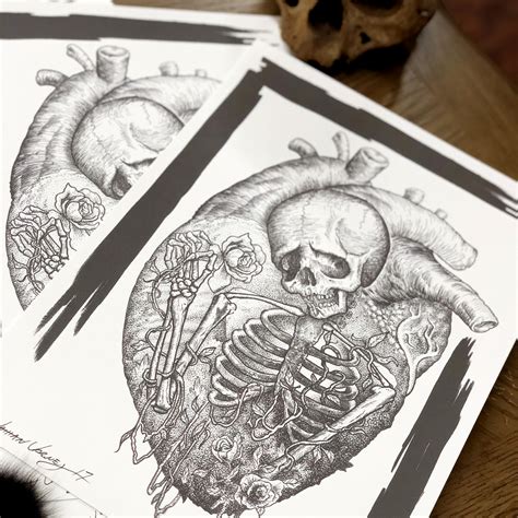 Skeleton Heart Print Riot Ink Ohio