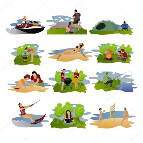 Vector Set Of Summer Recreation Concept Design Elements Cartoon Labels
