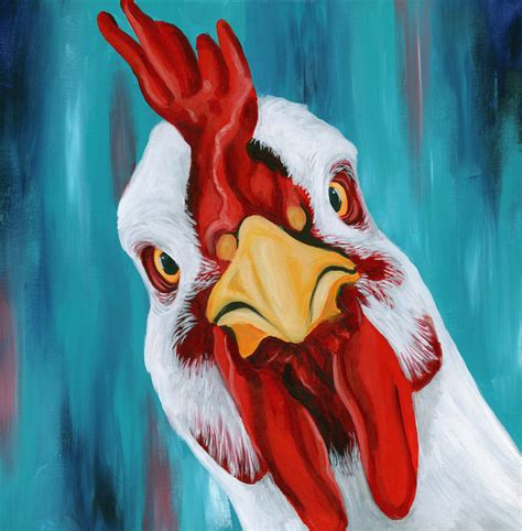 Chicken Art Chicken Decor Modern Farmhouse Decor Vegan Rooster Painting