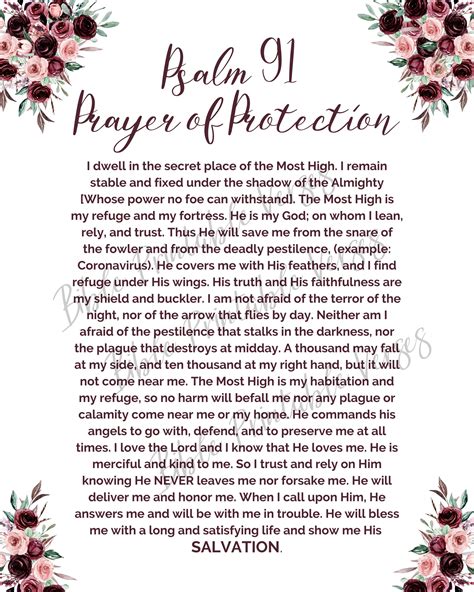 Psalm 91 Protection Prayer Gods Protection Prayer Etsy Canada