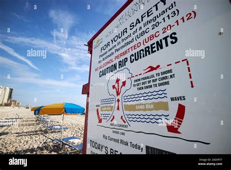 Rip Currents Warning Sign And Information Daytona Beach Florida Usa