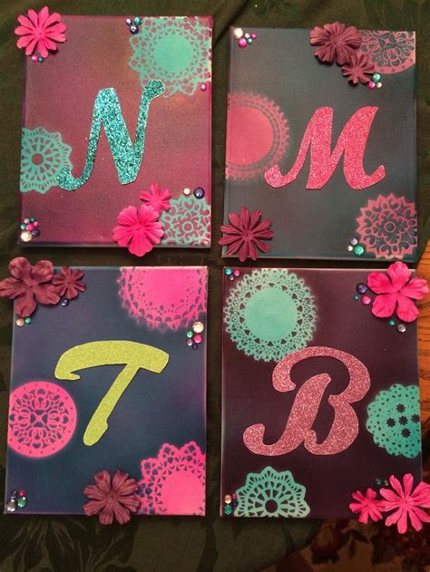 Canvases Spray Painted Two Colors With Glitter Paper Initials Dyed