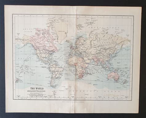 The World Mercators Projection Original 1902 Map Etsy