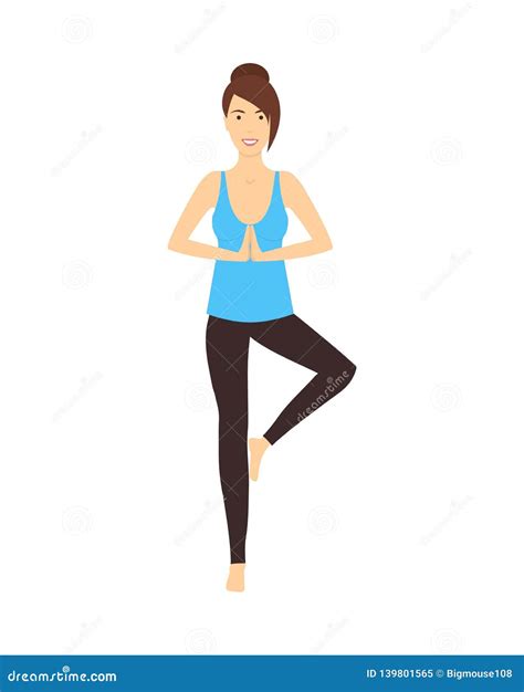 Cartoon Character Woman Doing Yoga Exercises Vector Stock Vector