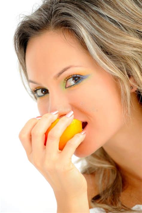 Young Woman Eating Orange Stock Image Image Of Close 7073881