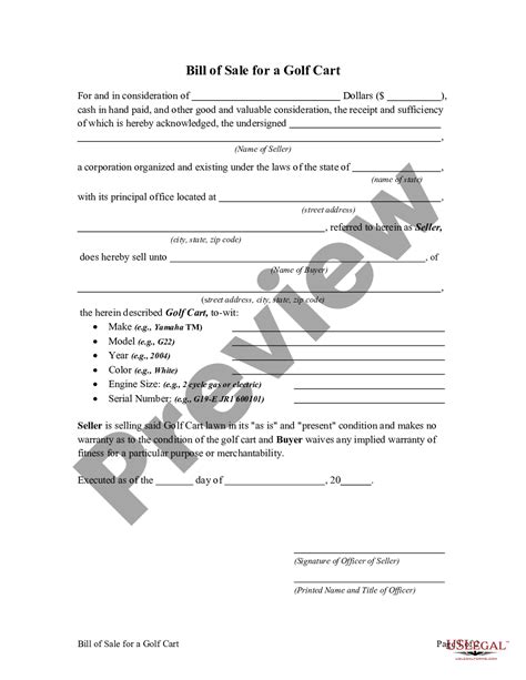 Arlington Texas Bill Of Sale For A Golf Cart Us Legal Forms