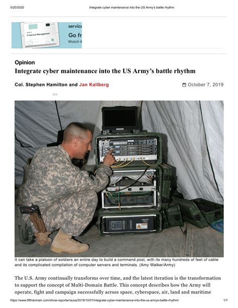Pdf Integrate Cyber Maintenance Into The Us Armys Battle Rhythm