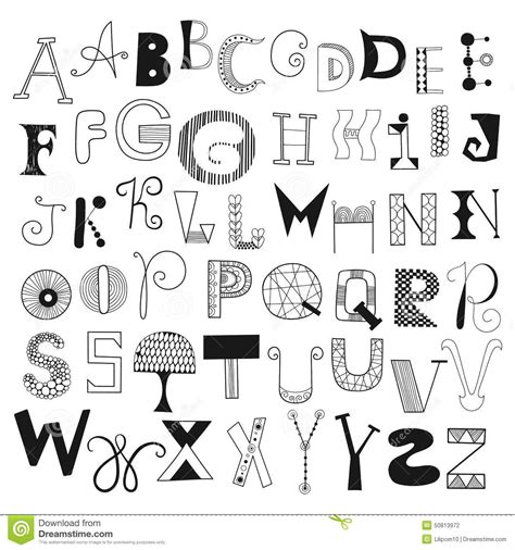 Hand Drawn Alphabet Letters From A To Z Set Of Doodle Letters For